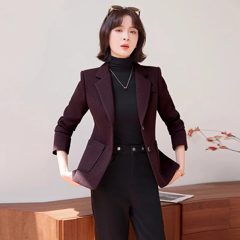 枣红色西装外套女2025新款秋季职业气质收腰小个子高级感西服上衣