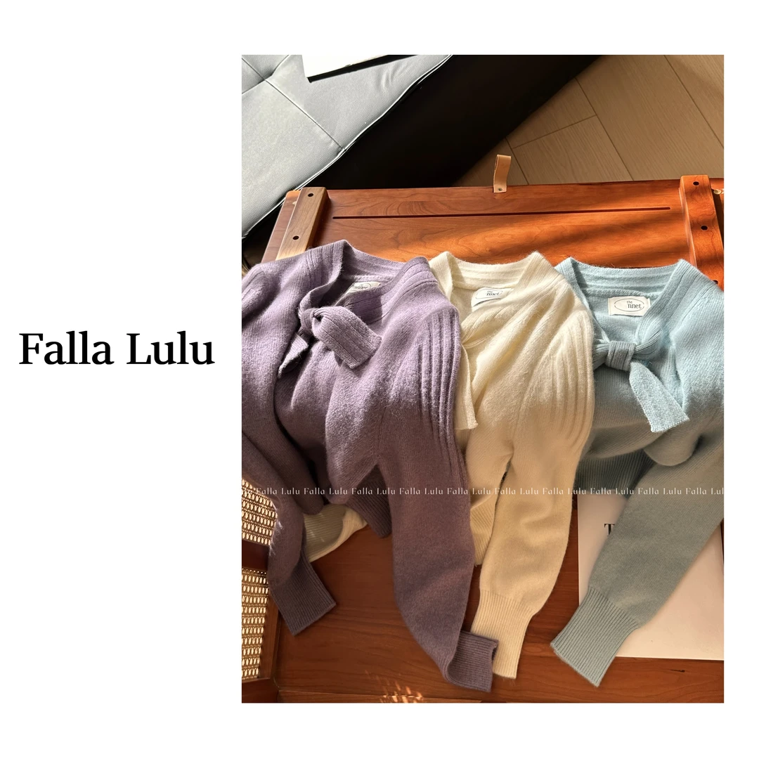 @英子家 韩*订单款～软糯小香气质套头领结系带保暖长袖毛衣C2326