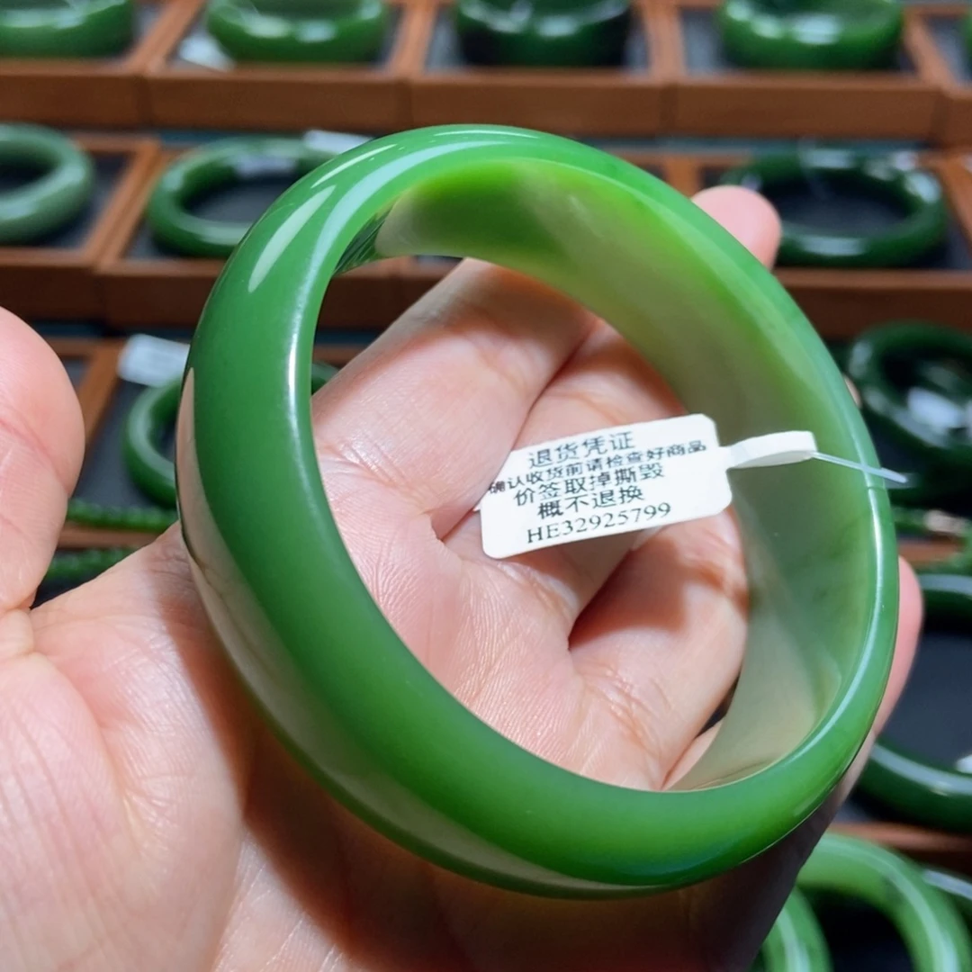 和田玉（碧玉）未镶嵌手镯粉绿5960