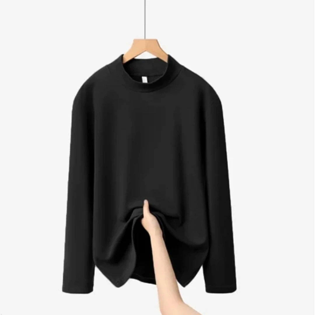 【老板娘福利】双面绒男士T恤纯色半高领长袖打底衫保暖冬季修身