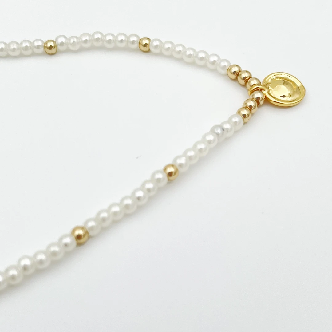 铜合金仿珍珠项链 小众轻奢设计感金属吊坠温柔风仿珍珠项链F-37