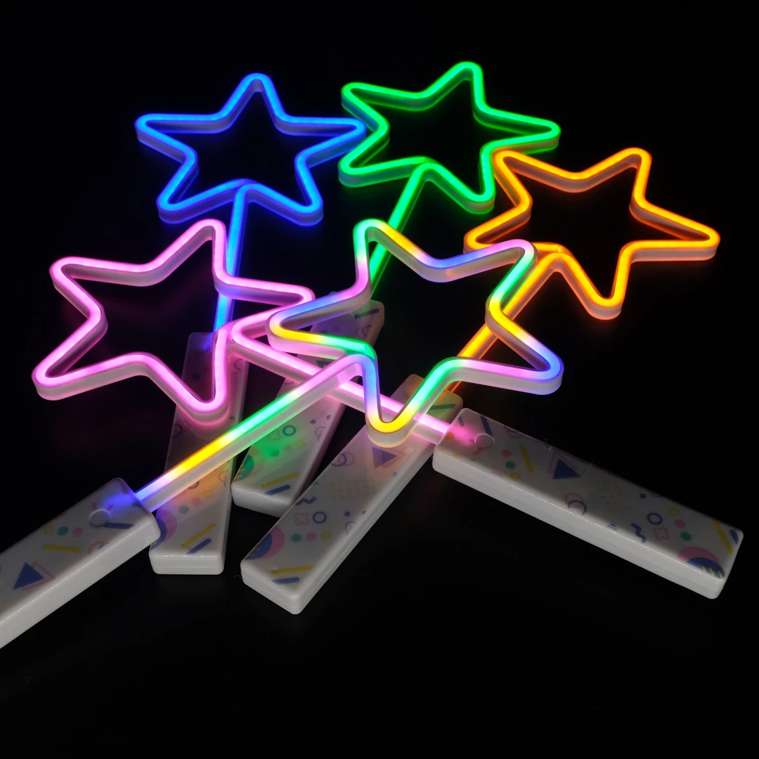 大号LED五角星霓虹灯荧光棒新款七彩星星发光棒酒吧应援棒闪光棒