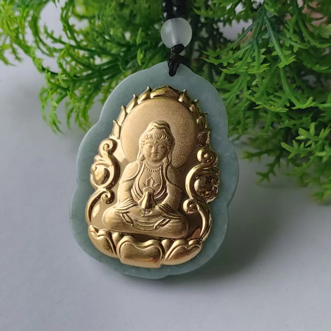 (张总推荐）黄金 真金翡翠观音时尚大气吊坠