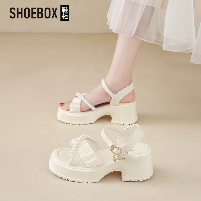 SHOEBOX鞋柜凉鞋女夏季配裙子2025新款外穿精致高级感粗跟凉鞋