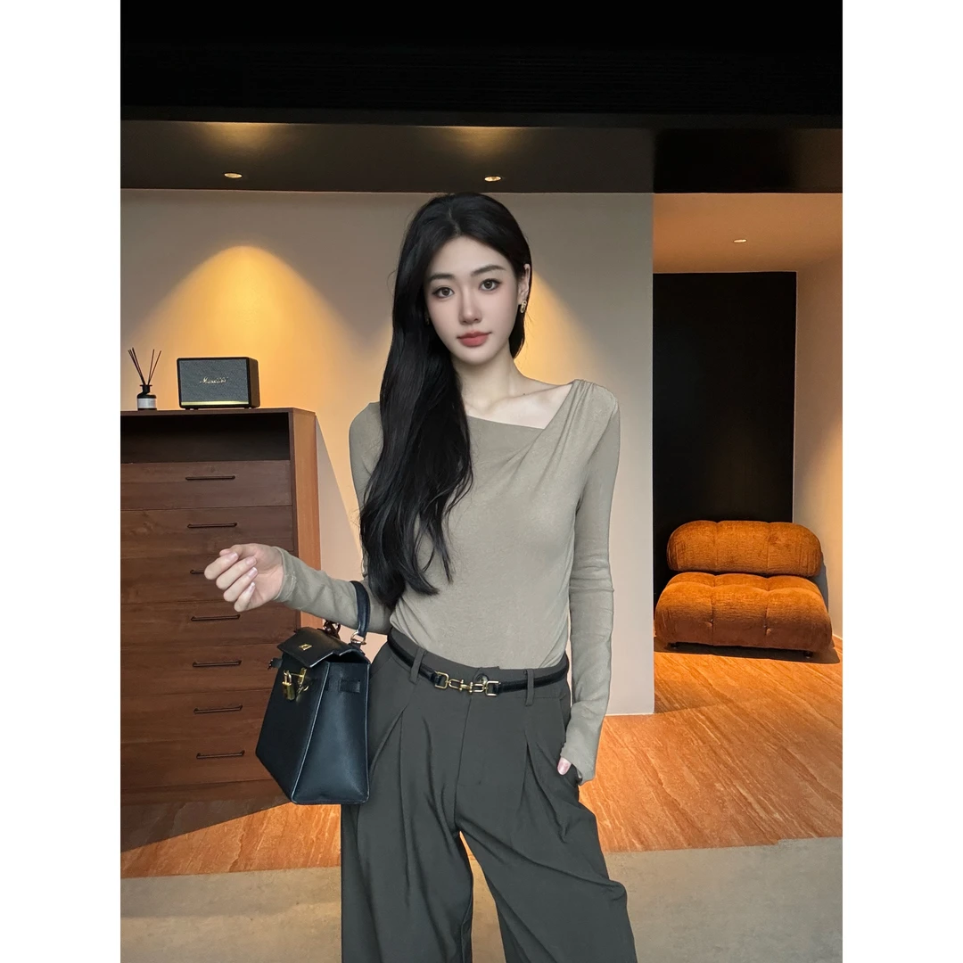 JIJINQI秋款气质显瘦修身打底时尚百搭收腰长袖上衣 JD08SZPT1620