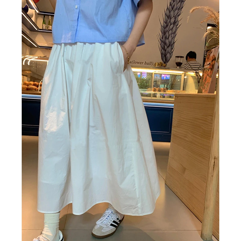 白色半身裙女2025年春秋新款松紧腰高腰显瘦小个子短款A字中长裙