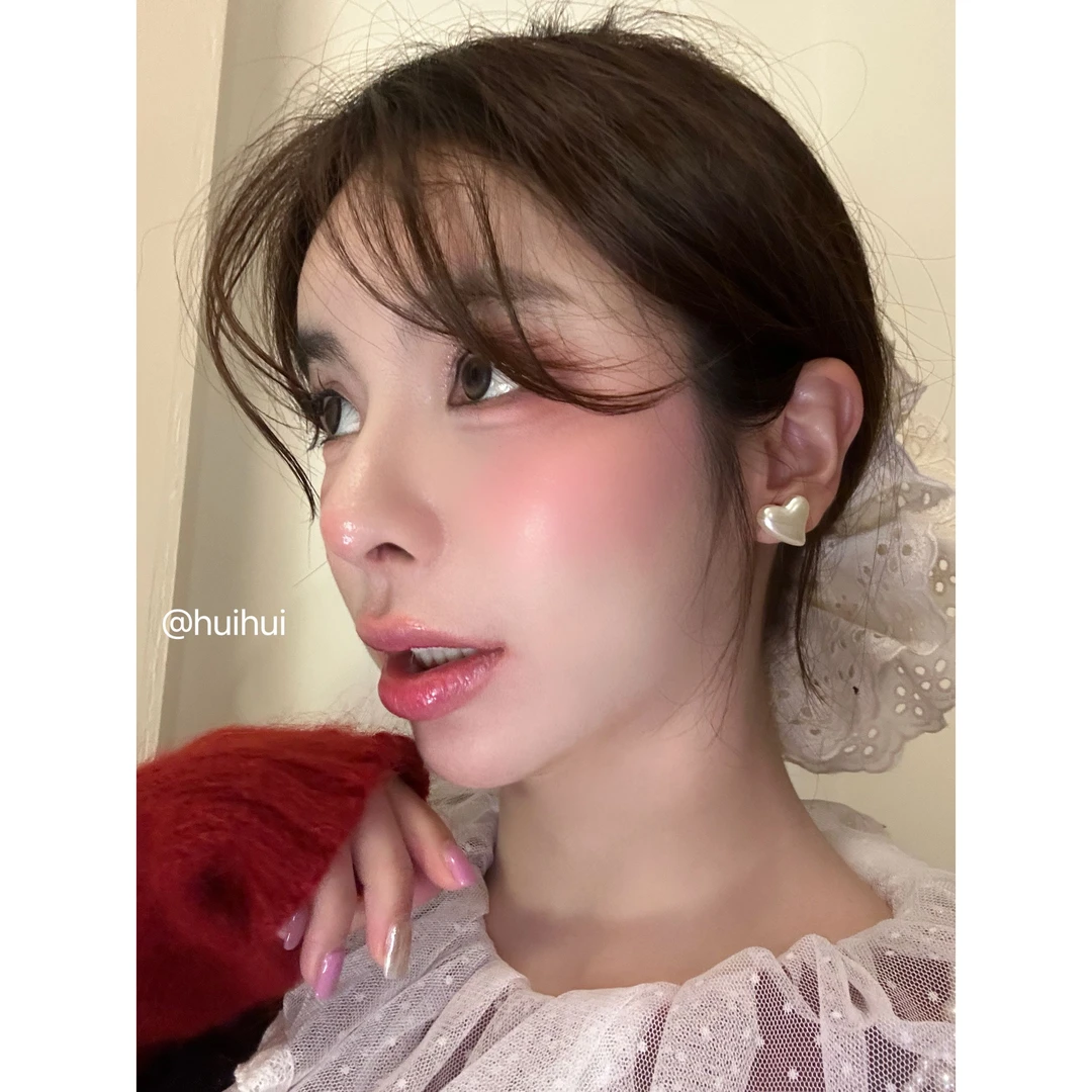 合金仿珍珠耳饰 【HuiHui】重工复古哑光雾面爱心耳钉S925银（A1456)