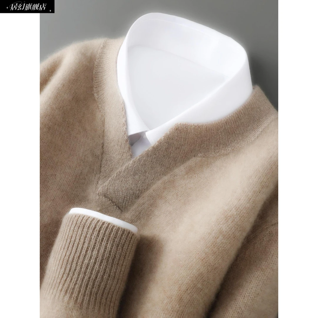 居幻2025年男秋冬新款针织衫V领百搭毛衣商务休闲宽松针织打底衫