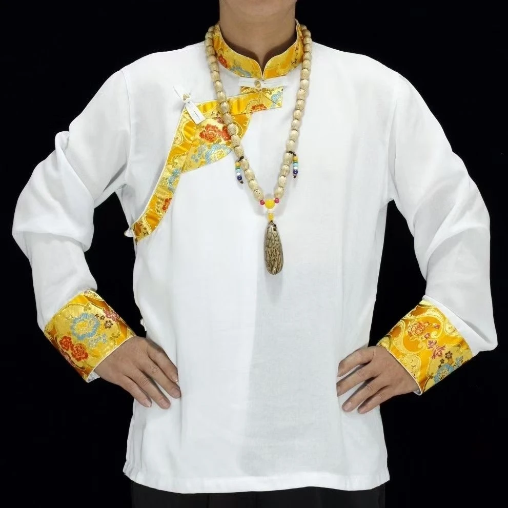 2025新款藏族上衣衬衣T恤衬衫纯棉男康巴锅庄舞藏式流光霸气艺考