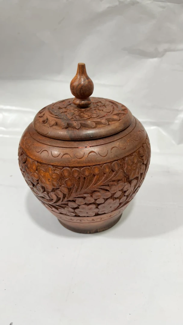 茶叶罐木雕巴基斯坦木雕手工雕刻干果坚果罐复古