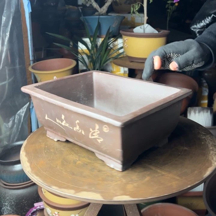 紫砂32棕色马槽花盆花盆