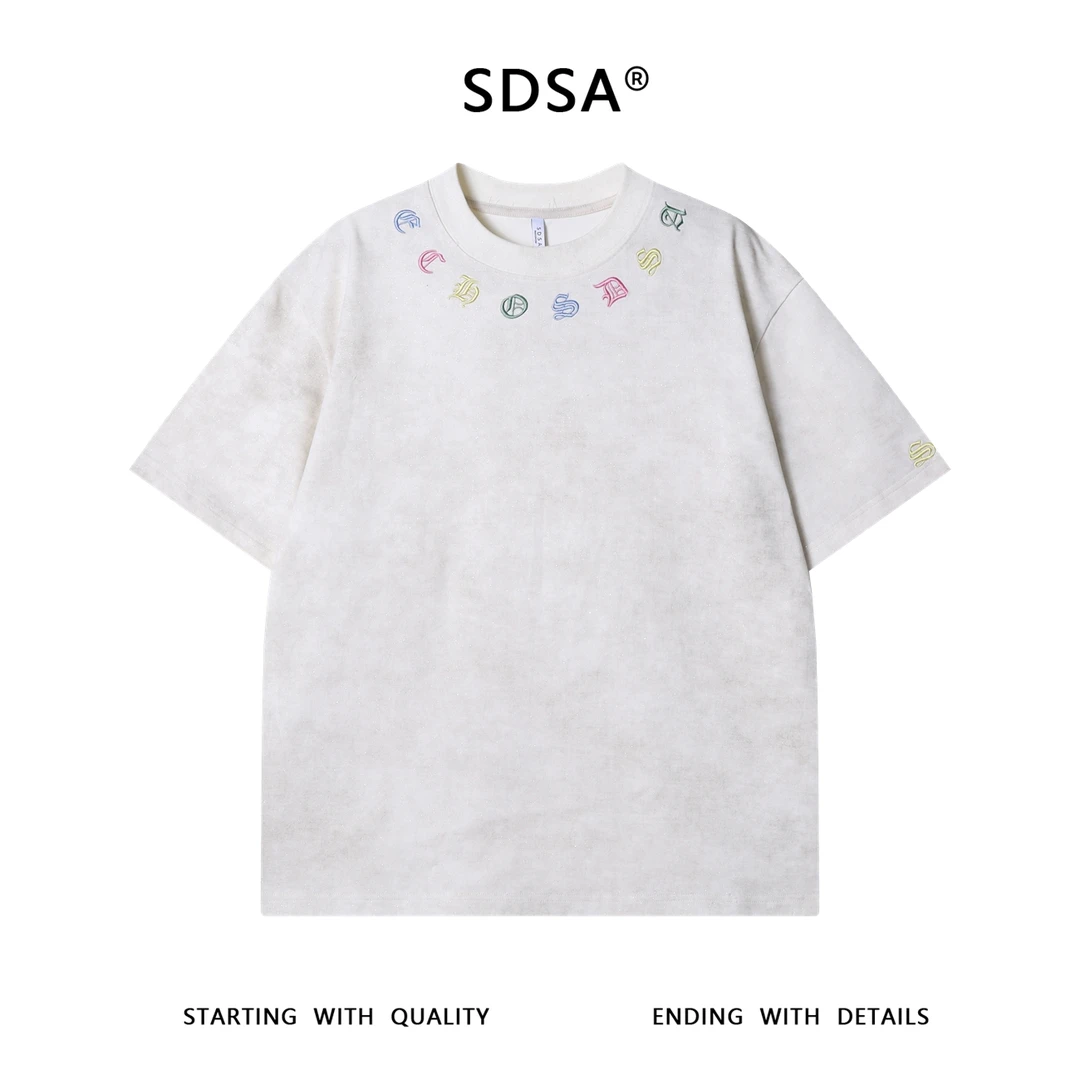 夏季高级感新款潮流彩色刺绣音符圆领短袖T恤满天星百搭潮流上衣