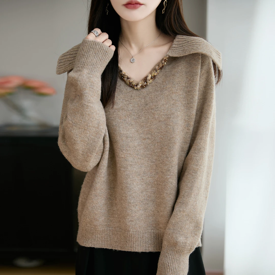 胖mm秋冬宽松大码女装polo领女士毛衣高级感内搭可外穿针织打底衫