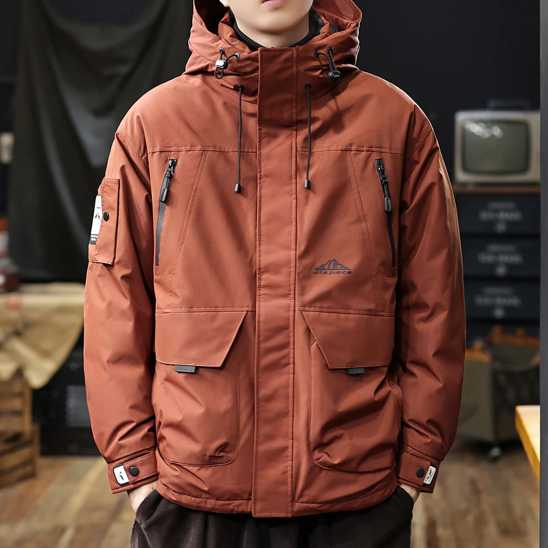 MR.MUDI/穆迪先生美式工装灰鸭绒连帽羽绒服中老年装潮流休闲