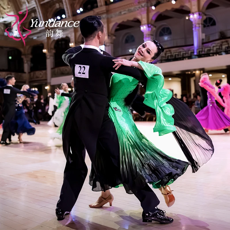 韵舞定制新款国标摩登舞蹈表演出比赛服装黑池参赛款英国进口面料