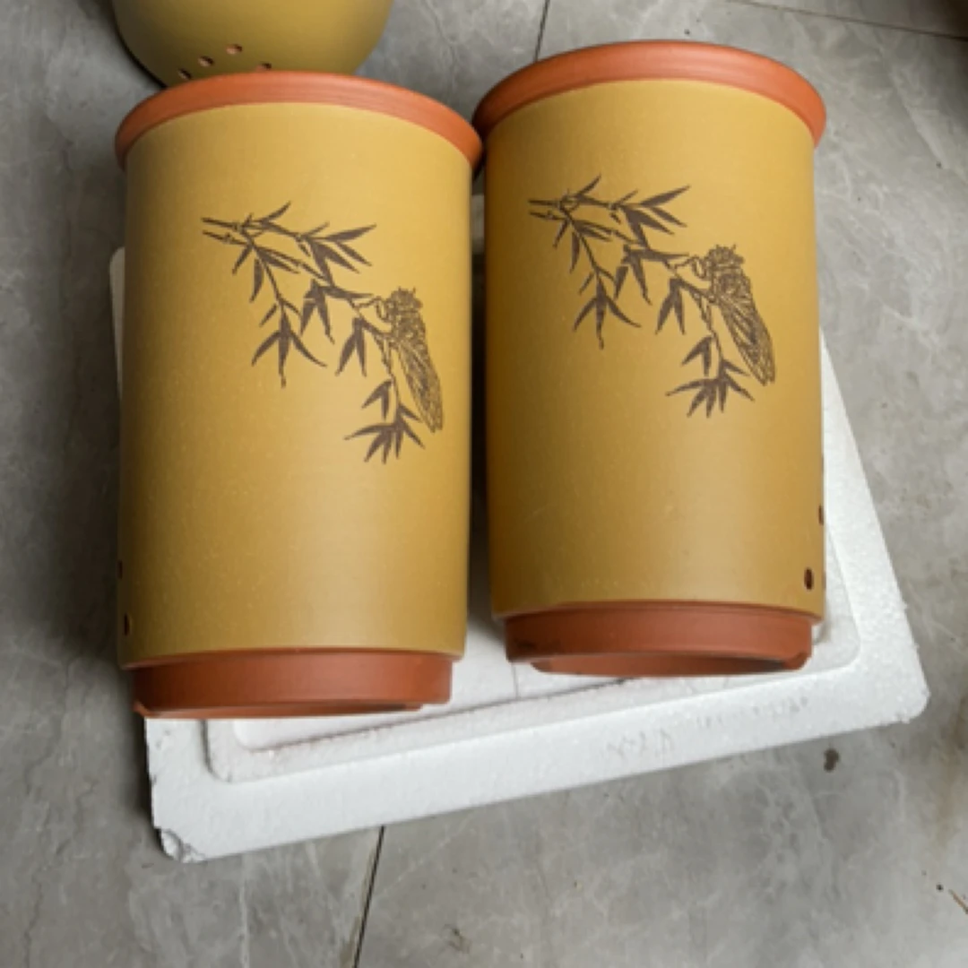 紫砂花盆知足常乐小号一对