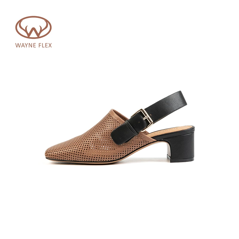 韦恩Wayne Flex女凉鞋夏季头层牛皮镂空包头软底软面单鞋4135