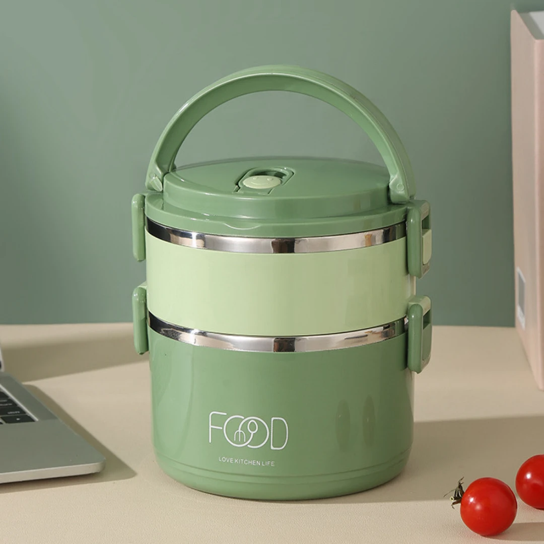 双层不锈钢饭盒二层便当盒便携带盖手提餐盒