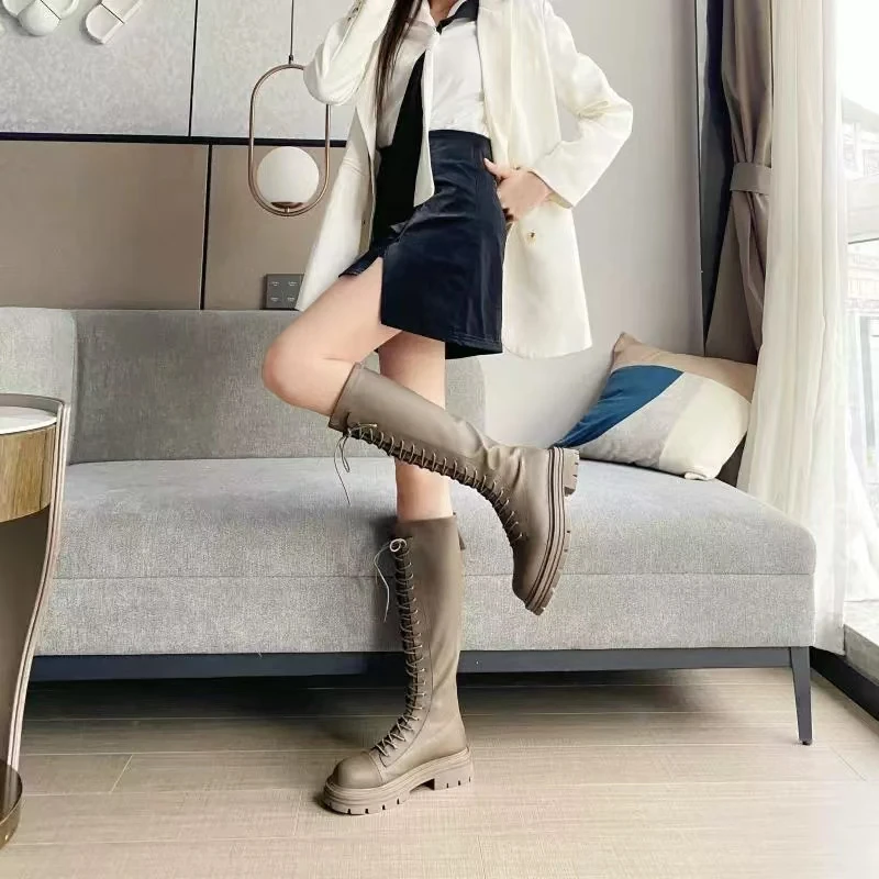 8-259A   冬季新款时尚休闲百搭厚底系带骑士靴加绒