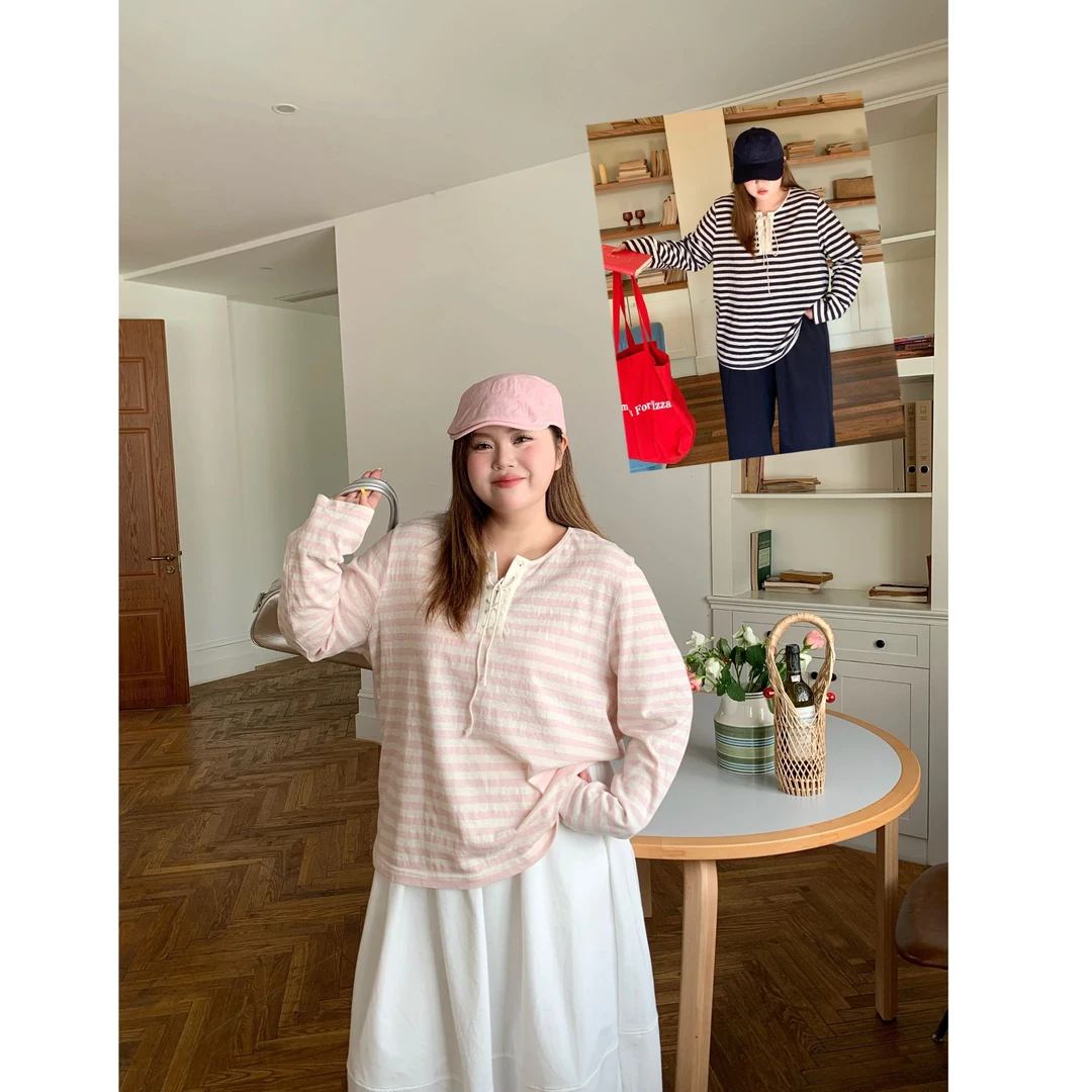 现货！ Nailoo Studio 「圣托里尼」正肩系绳设计感条纹T恤大码