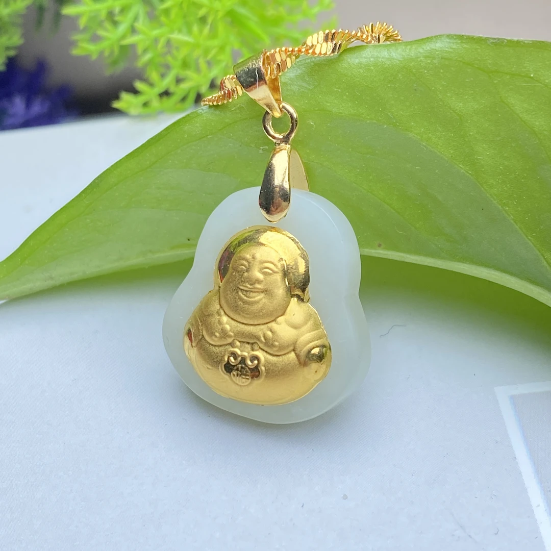 （瑾娣推荐）黄金 真金和田玉大肚佛佛公吊坠