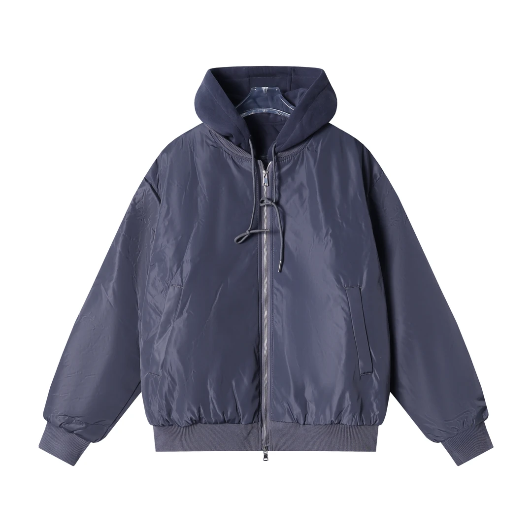 秋冬季新款时尚个性韩系假两件连帽外套百搭潮流痞帅拉链夹克