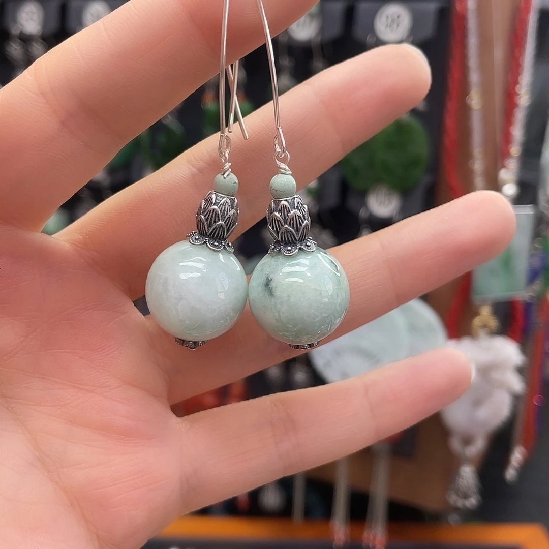 翡翠耳饰银S925镶嵌894yhjhhj