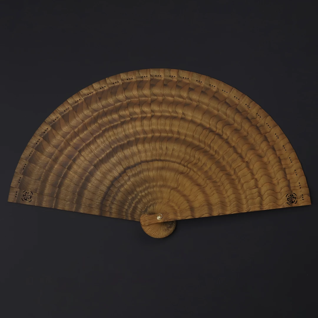 S9302 金丝楠木水波纹苏扇（老料）扇子木扇文玩扇折扇礼盒装