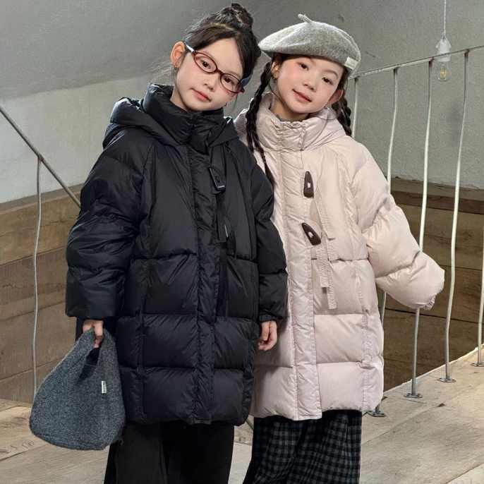 2025年冬装新款中长款加厚羽绒服女童时尚带帽外套911