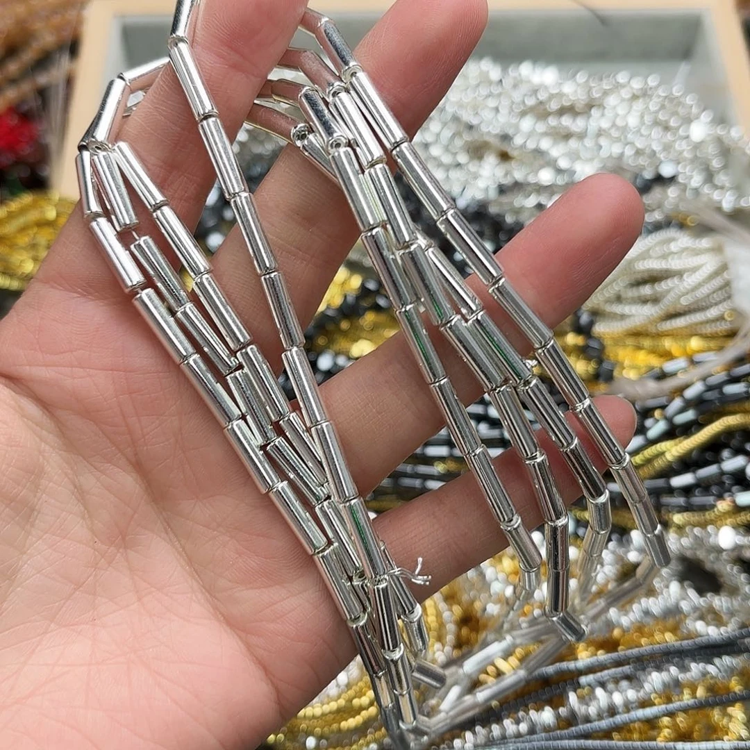 玛瑙/玉髓未镶嵌珠宝半成品4×12黑胆银色圆管一条