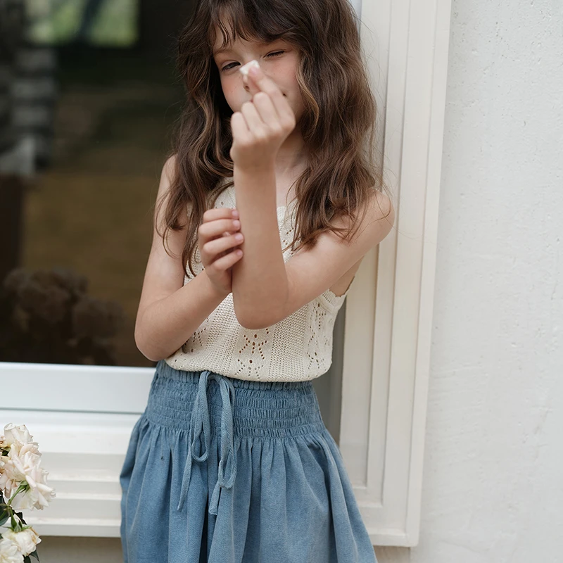 史豌豆女童打揽高腰牛仔裙裤 K1913