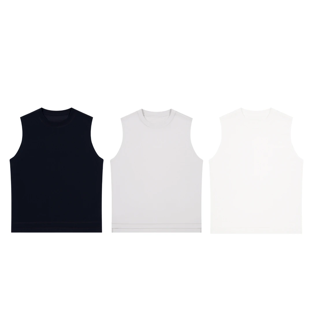 复古冰感无袖T恤男女同款夏季舒适休闲简约纯色百搭背心宽松