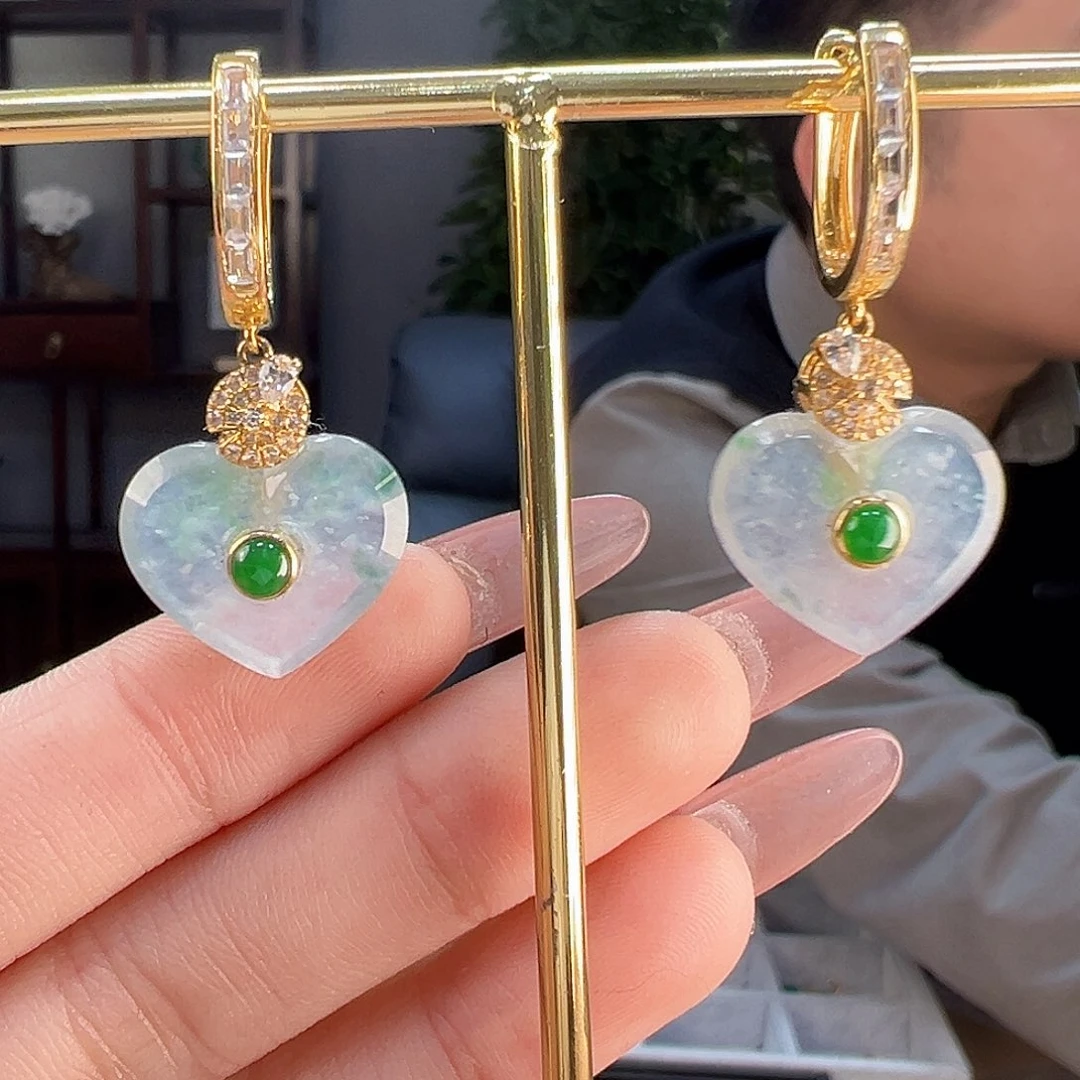 翡翠耳环18K金镶嵌固定链接勿拍