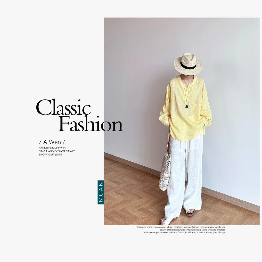 木岸MUAN：《南法衬衫》“南法系列”定制100亚麻花边衬衫女DG3-8905