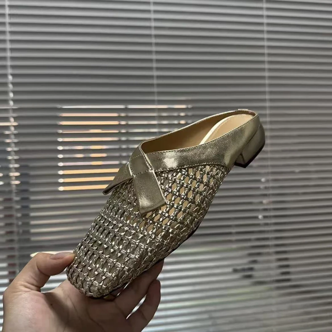 3cm/时尚镂空夏季透气粗跟包头拖鞋女外穿舒适方头中跟穆勒鞋女