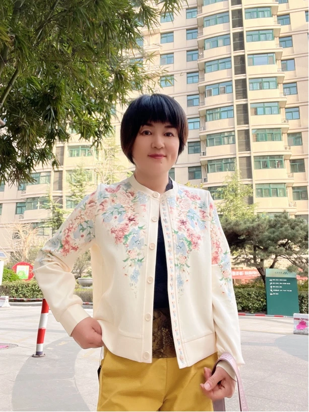 长袖女春季开衫国风印花上衣提花单排扣圆领