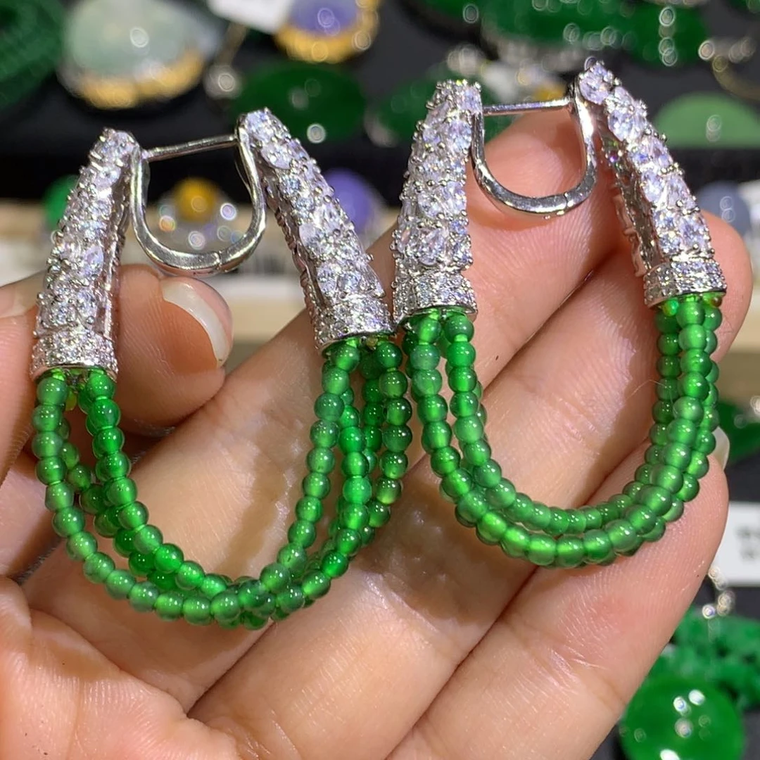 翡翠耳饰银S925镶嵌8、