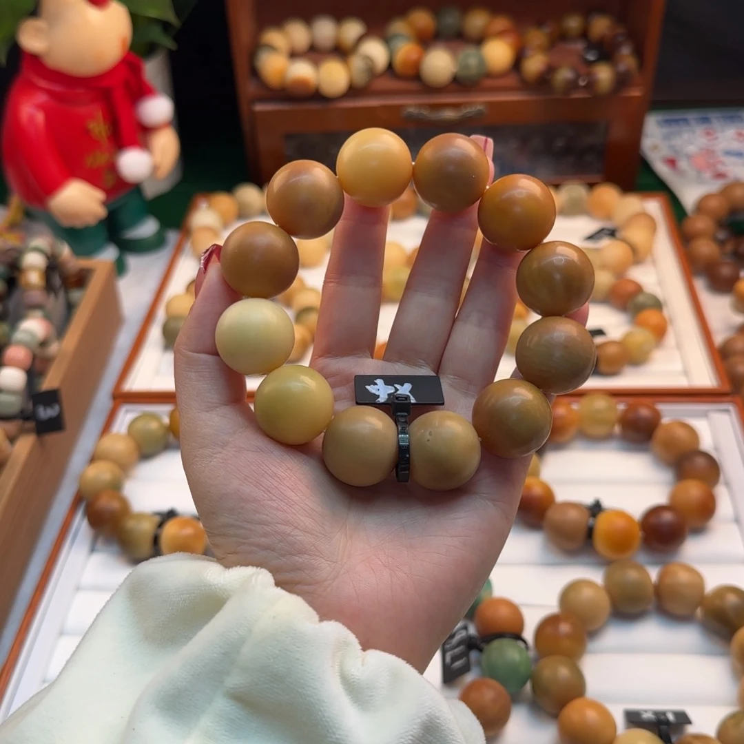 菩提根/象牙果手串卡22圆珠干磨中瑕疵