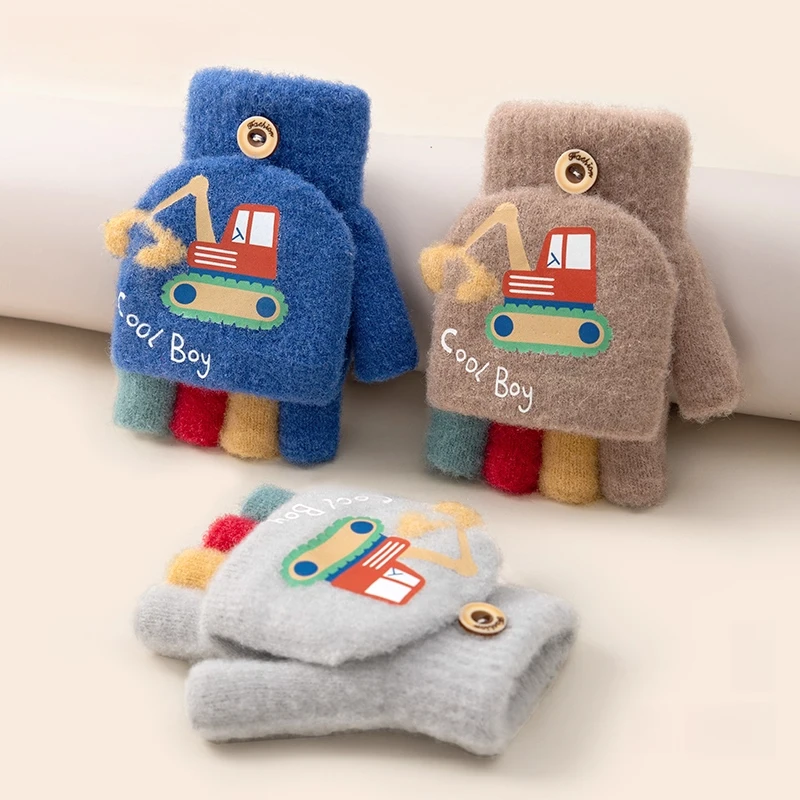 儿童保暖手套男孩冬天幼儿小童2-3岁宝宝秋冬季男女童半指翻盖TJ