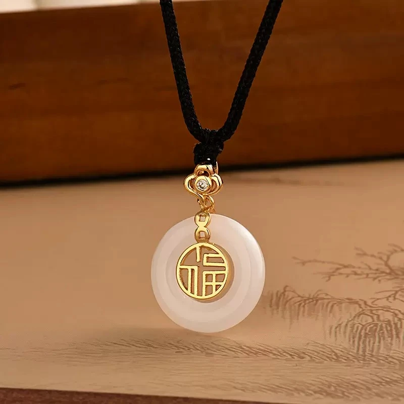 非金属布艺项链 首饰女款氛围感配饰黑绳合金款福运项链坠链吊坠