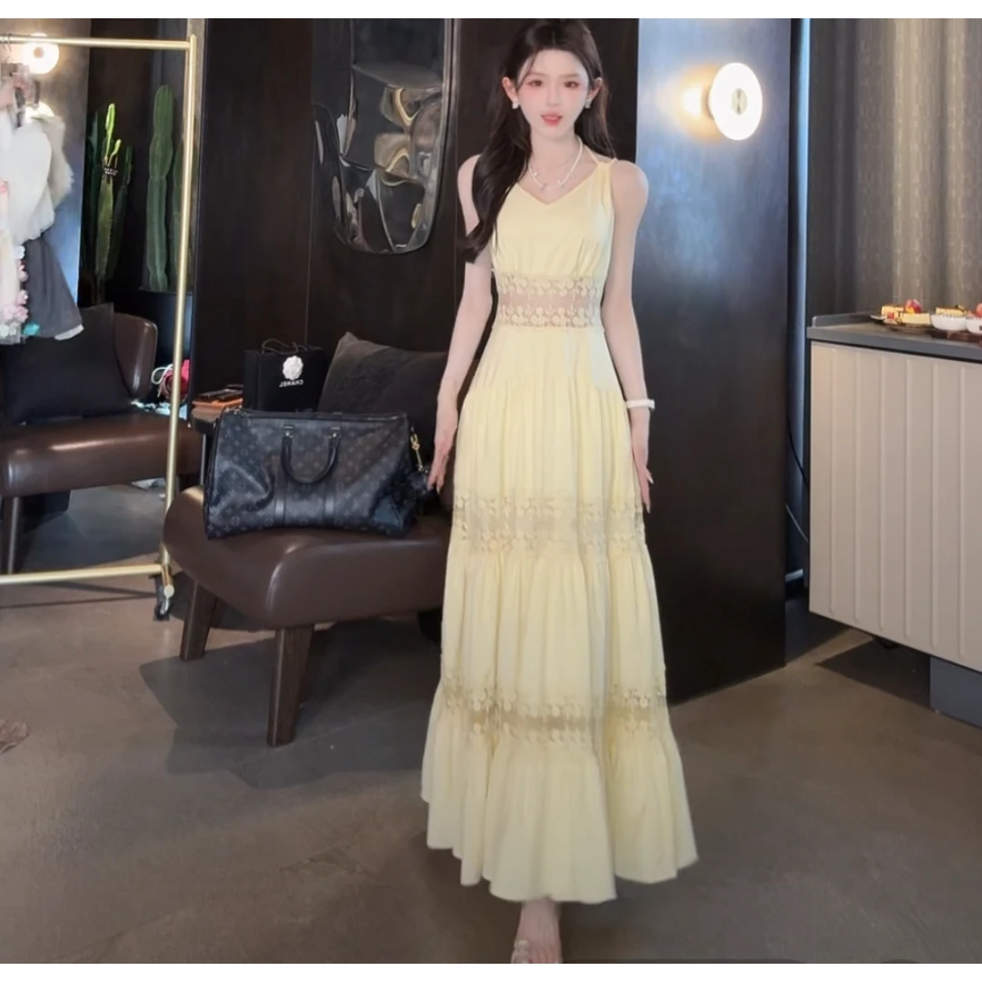 梨花浮梦夏季时尚气质拼接蕾丝百搭显瘦设计感洋气减龄连衣裙