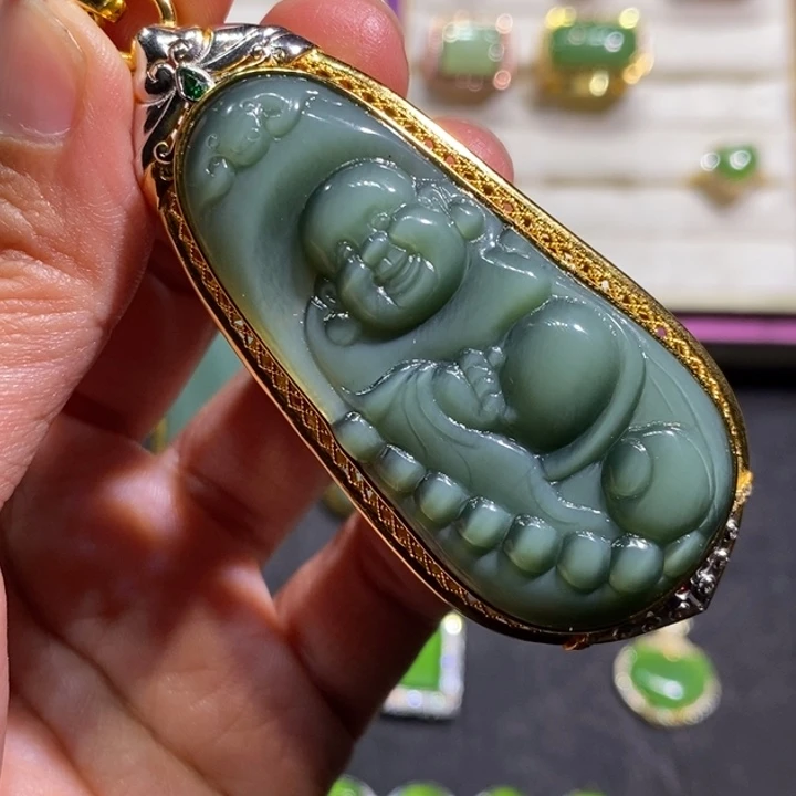 和田玉（碧玉）银S925镶嵌颈饰