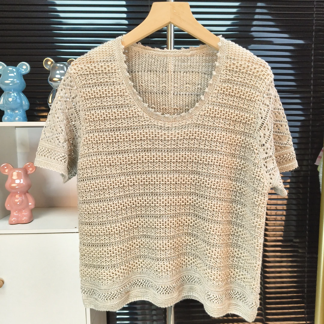 TAstyle慵懒精致~波西米亚风~高品质针织棉麻挑孔短袖T恤镂空上衣