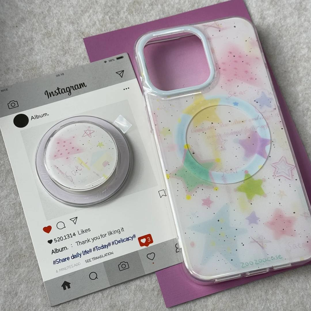 涂鸦五角星泼墨适用苹果15手机壳iPhone14promax磁吸13/pro可爱
