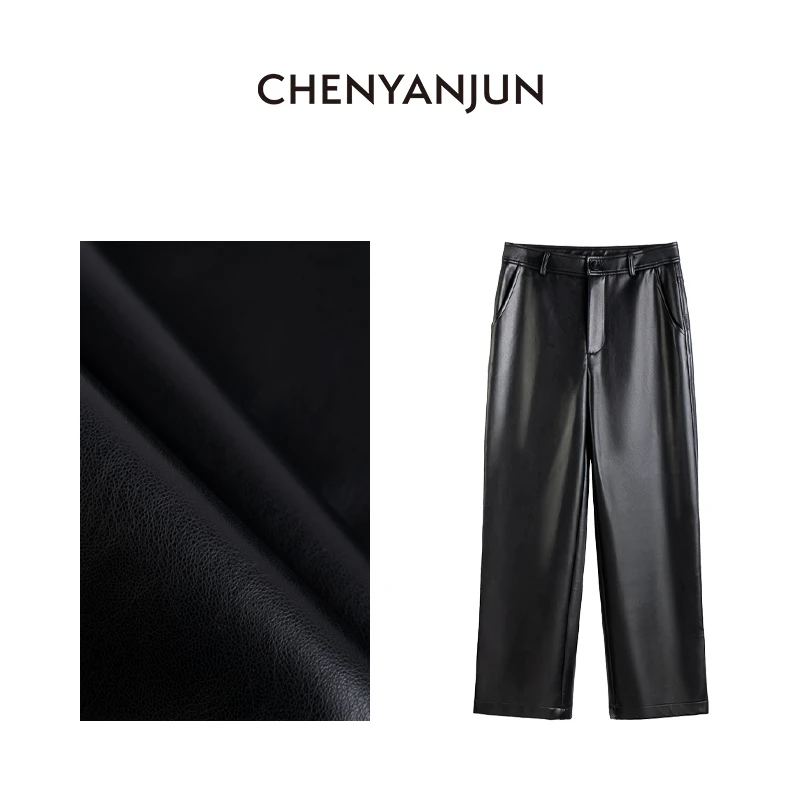 陈妍君【九分烟管pu皮裤美式复古风休闲裤】 CYJ-TTO377-T170