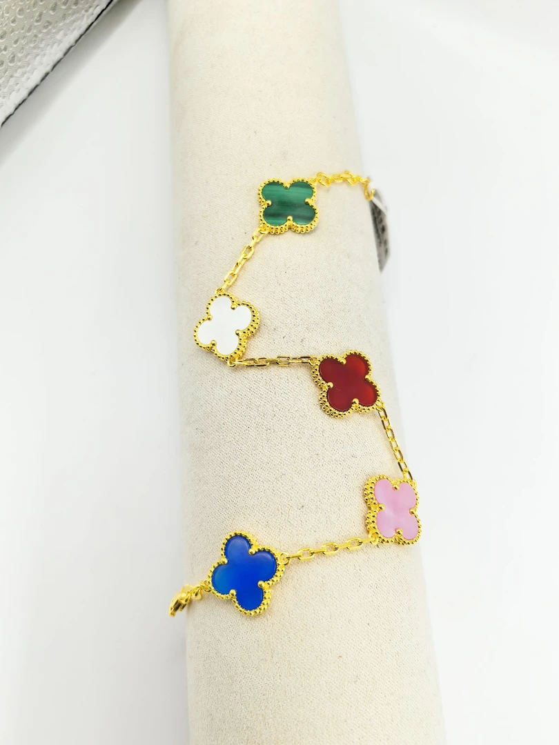 《云聚川珠宝》足金999真5G彩色五花镶嵌手链 轻奢 时尚 多样性发一