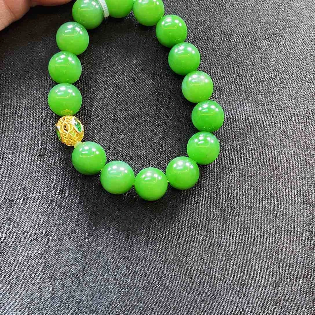 和田玉手串 多样性发一18K金镶嵌