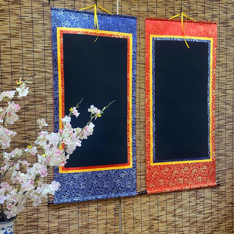 【拍1发2】西藏包邮空白唐卡竖轴卷轴画轴挂万年黑宣纸不洇墨