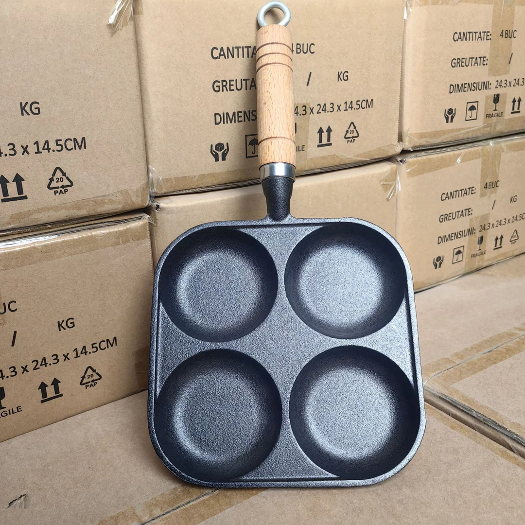 四孔煎蛋锅铸铁锅平底煎锅鸡蛋汉堡模具跨境铁锅蛋饺不粘