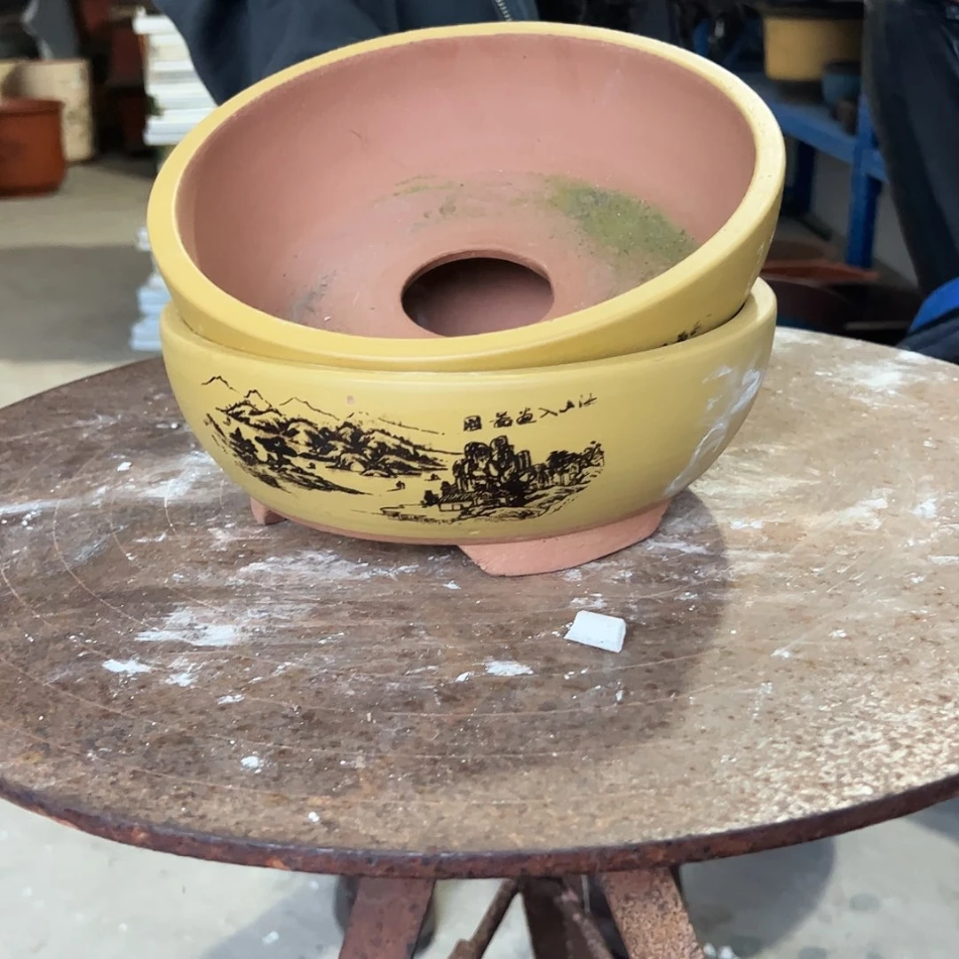 黄色江山如画小一对花盆